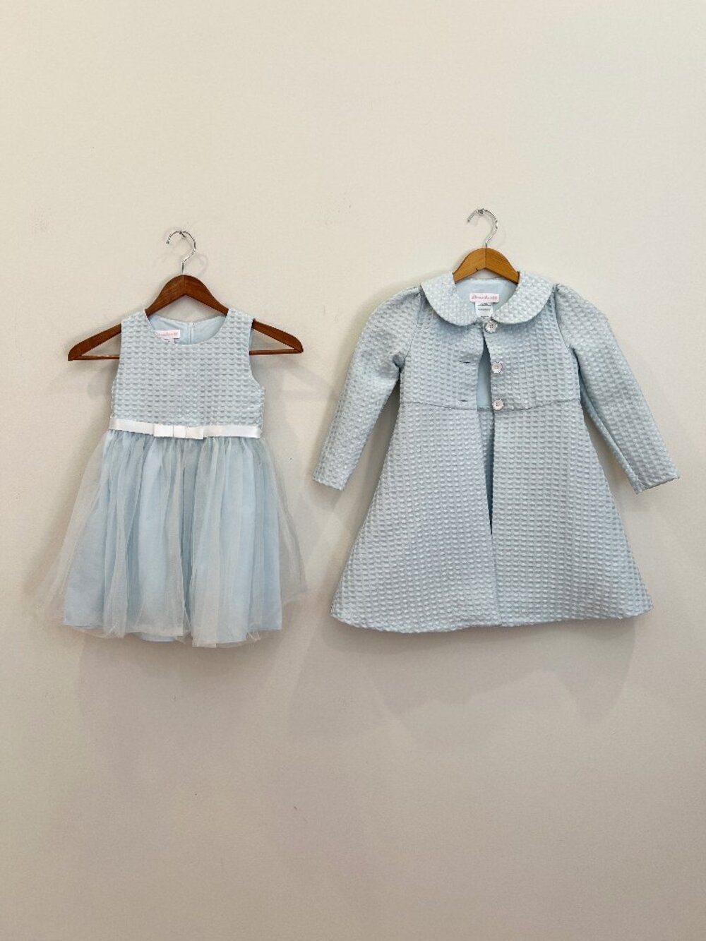 Bonnie Jean Dress Coat Set Girls Size 5 Light Blue Formal Tulle Party 2 Piece